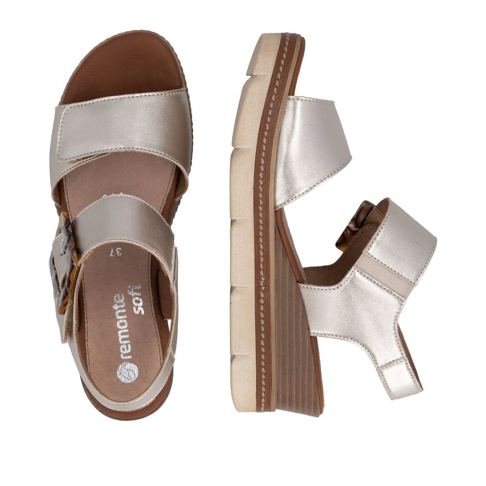 REMONTE SQUARE BUCKLE WEDGE SANDAL LIGHT METALLIC - WOMENS