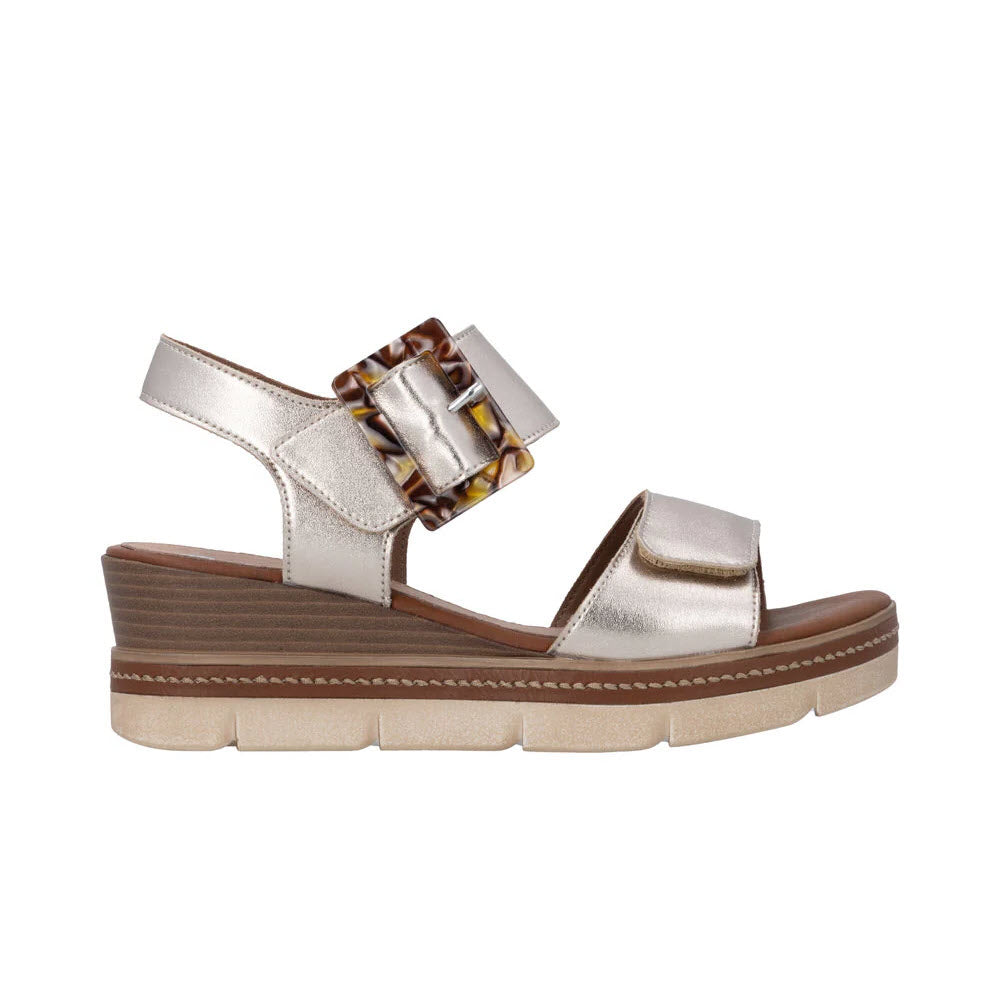 REMONTE SQUARE BUCKLE WEDGE SANDAL LIGHT METALLIC - WOMENS