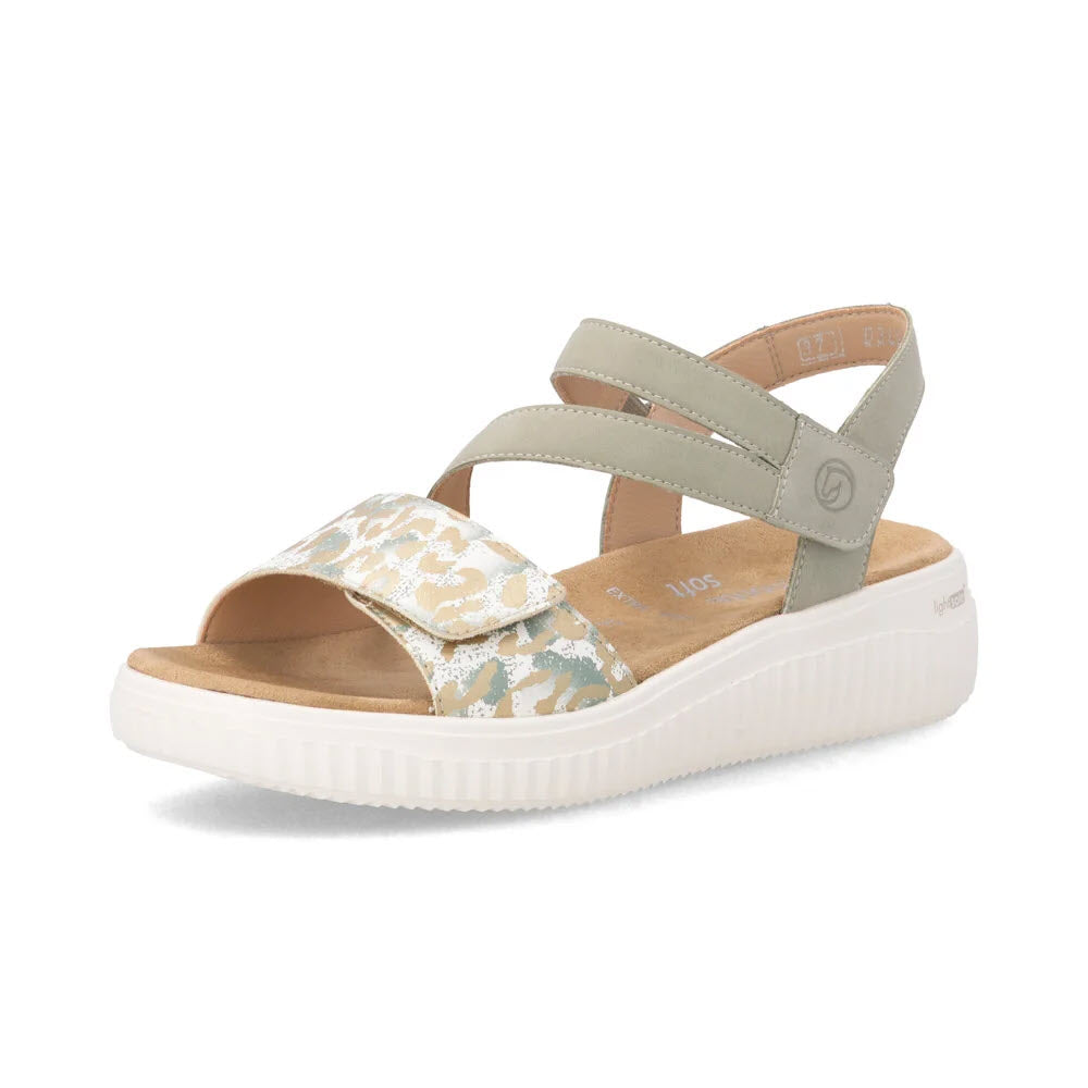 REMONTE COMFORT ADJUSTABLE SANDAL OFF WHITE LEOPARD SAGE - WOMENS