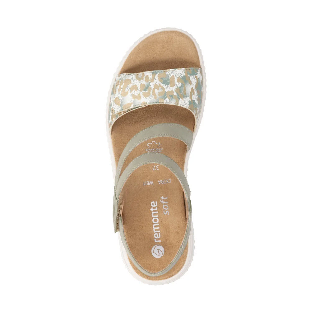 REMONTE COMFORT ADJUSTABLE SANDAL OFF WHITE LEOPARD SAGE - WOMENS