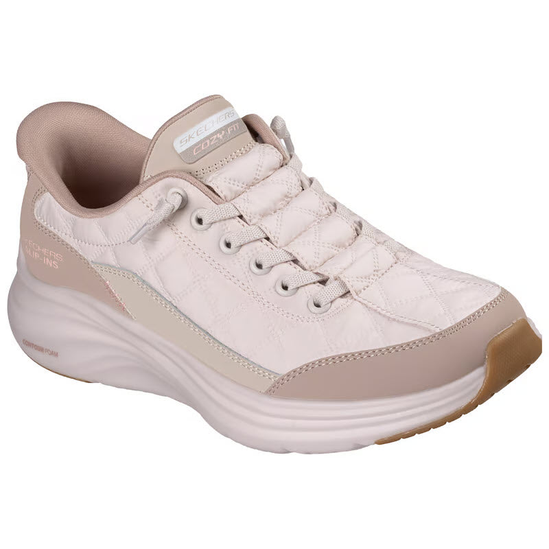 SKECHERS CONTOUR FOAM COZY FIT KNOTTED BUNGEE SLIP IN TAUPE - WOMENS