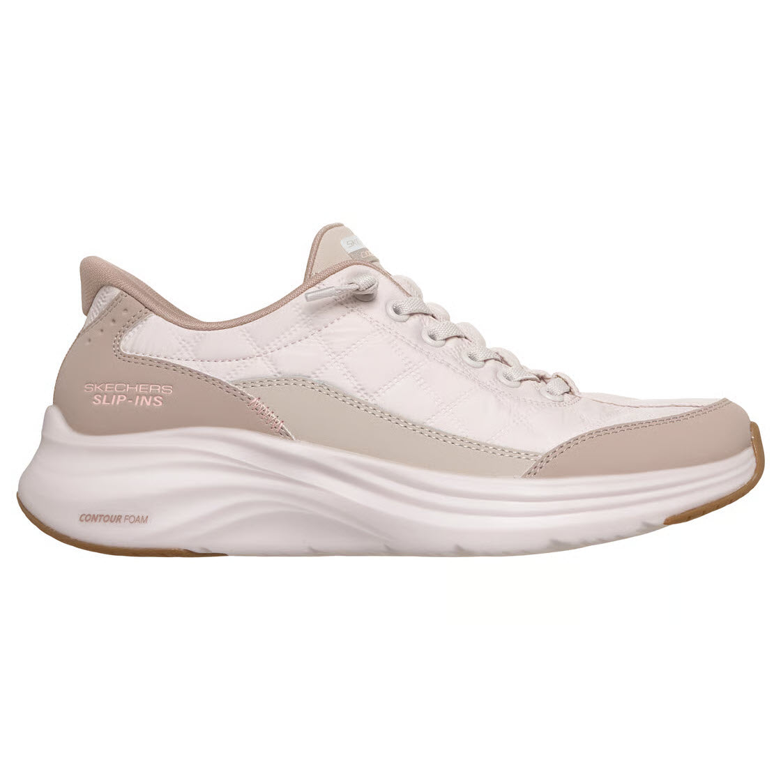 SKECHERS CONTOUR FOAM COZY FIT KNOTTED BUNGEE SLIP IN TAUPE - WOMENS