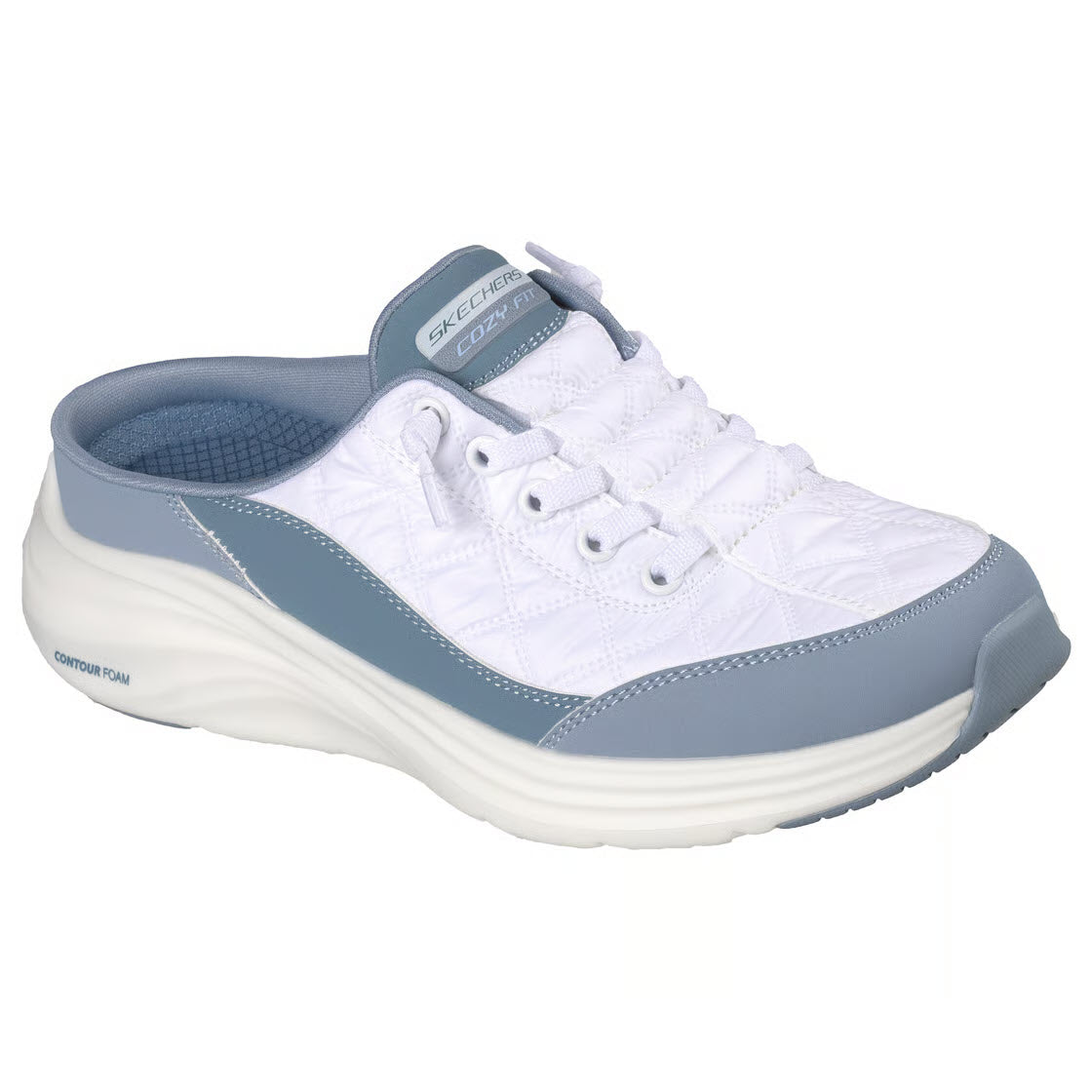 SKECHERS CONTOUR FOAM SWEET EMBRACE OPEN BACK BLUE WHITE - WOMENS
