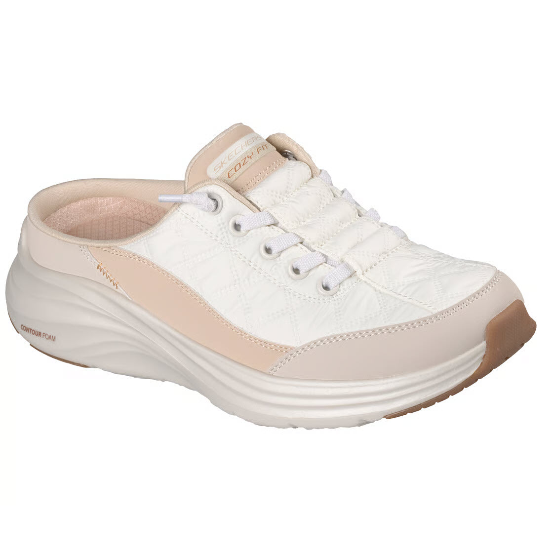 SKECHERS CONTOUR FOAM SWEET EMBRACE OPEN BACK TAUPE WHITE - WOMENS