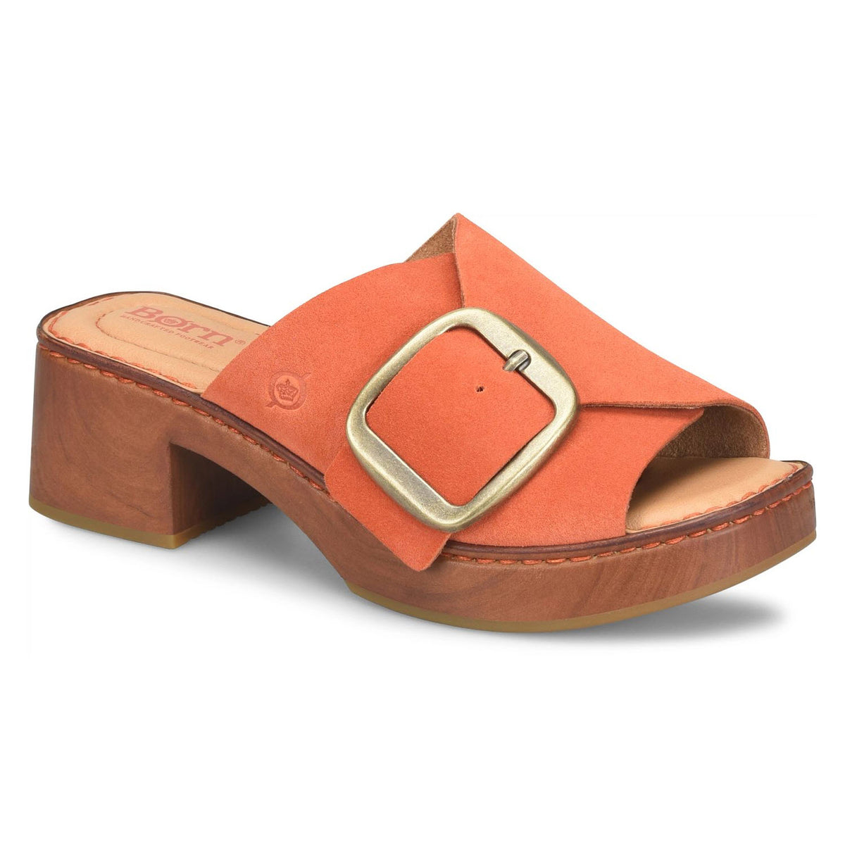 BORN BANGLE HEELED SLIDE SUEDE ORANGE - WOMENS