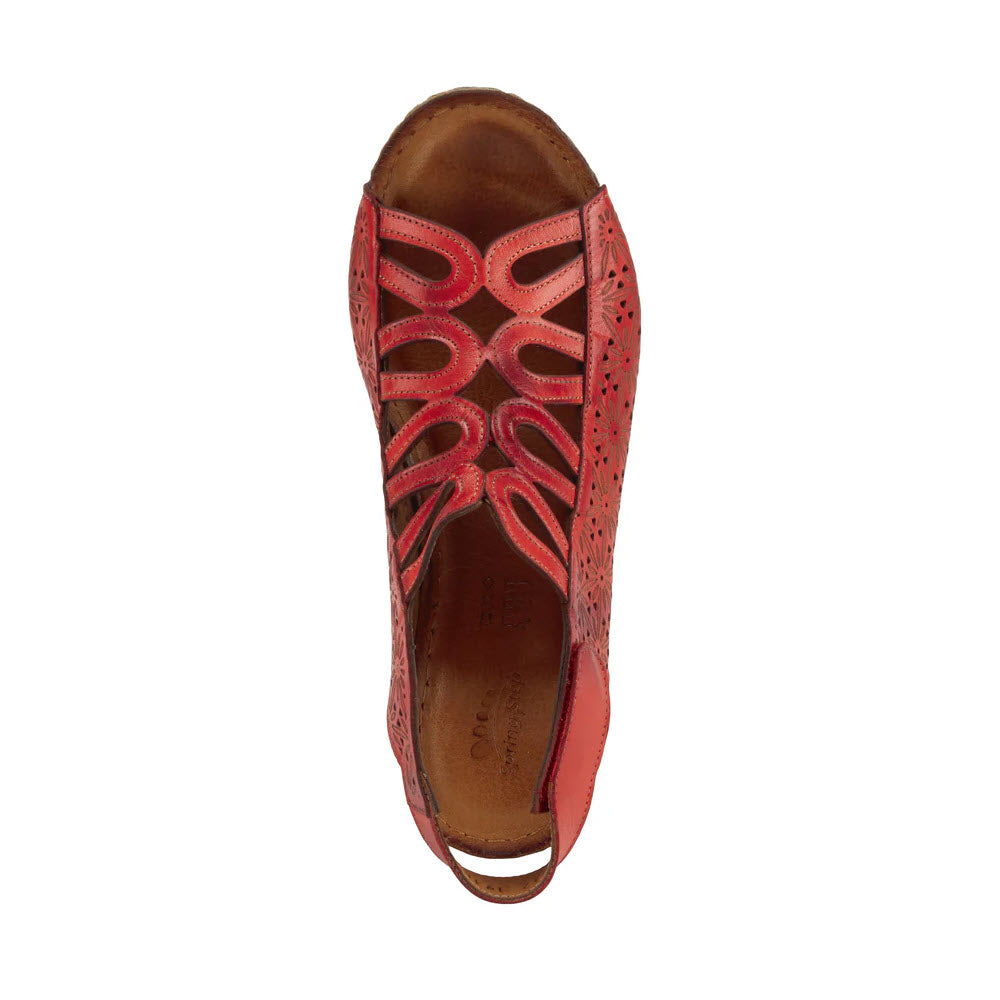 SPRING STEP INOCENCIA FLORAL CUTOUT WEDGE SANDAL RED - WOMENS