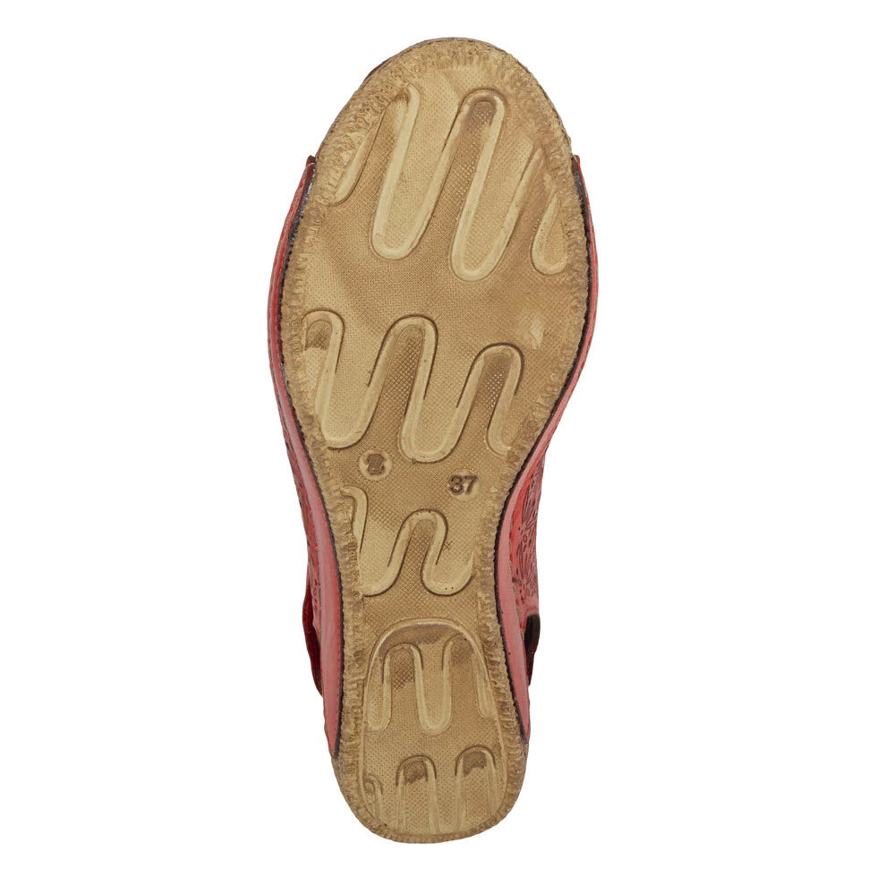 SPRING STEP INOCENCIA FLORAL CUTOUT WEDGE SANDAL RED - WOMENS