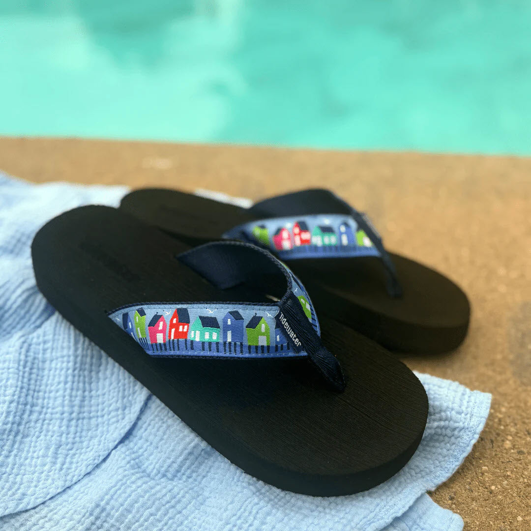 TIDEWATER LOBSTER COVE PATTERNED FLIP FLOP BLUE MULTI - WOMENS