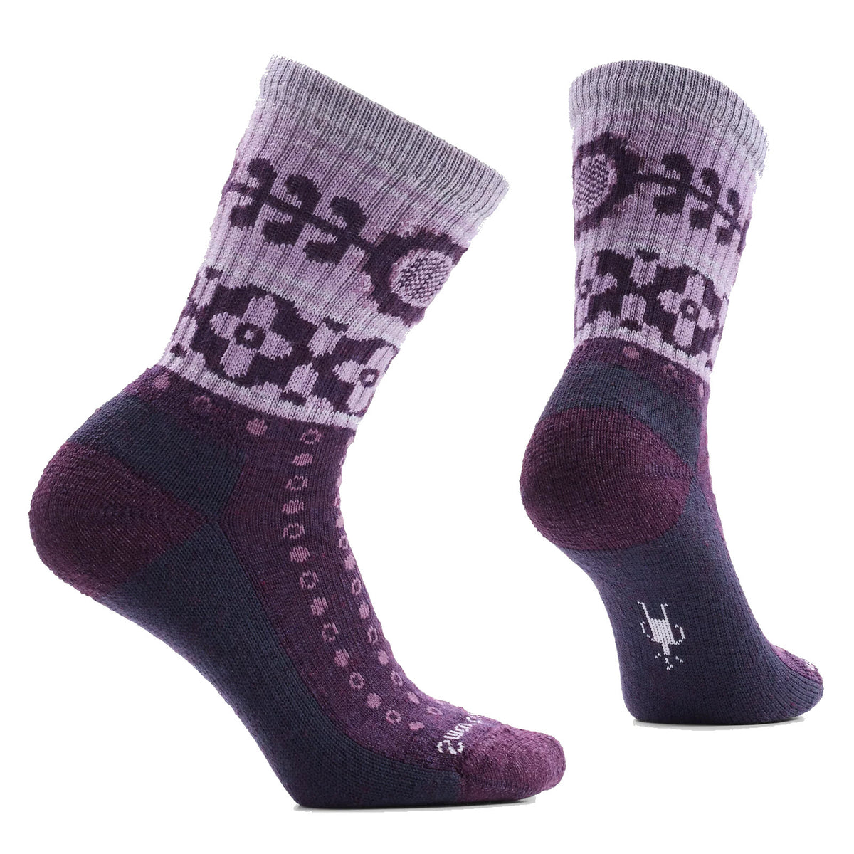 SMARTWOOL COZY RETRO SUNFLOWER CREW SOCKS PURPLE IRIS - WOMENS