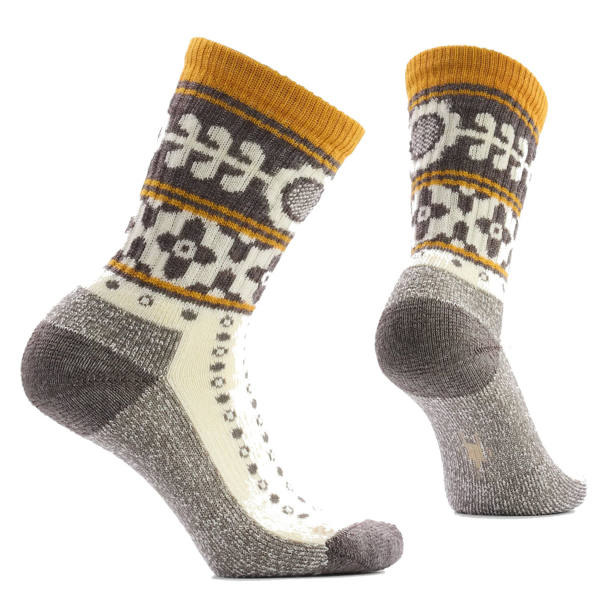 SMARTWOOL COZY RETRO SUNFLOWER CREW SOCKS NATURAL - WOMENS