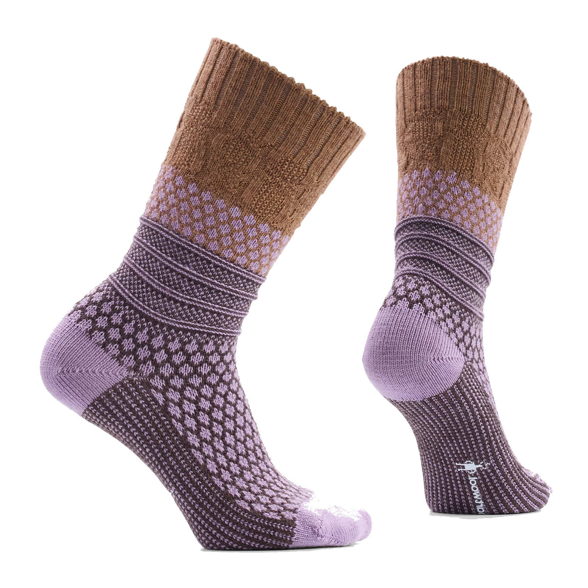 SMARTWOOL WOMENS POPCORN CABLE CREW SOCKS PURPLE DAWN - WOMENS