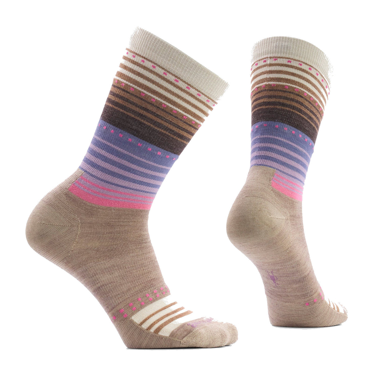 SMARTWOOL STITCH STRIPE CREW SOCKS FOSSIL/CHESTNUT - WOMENS