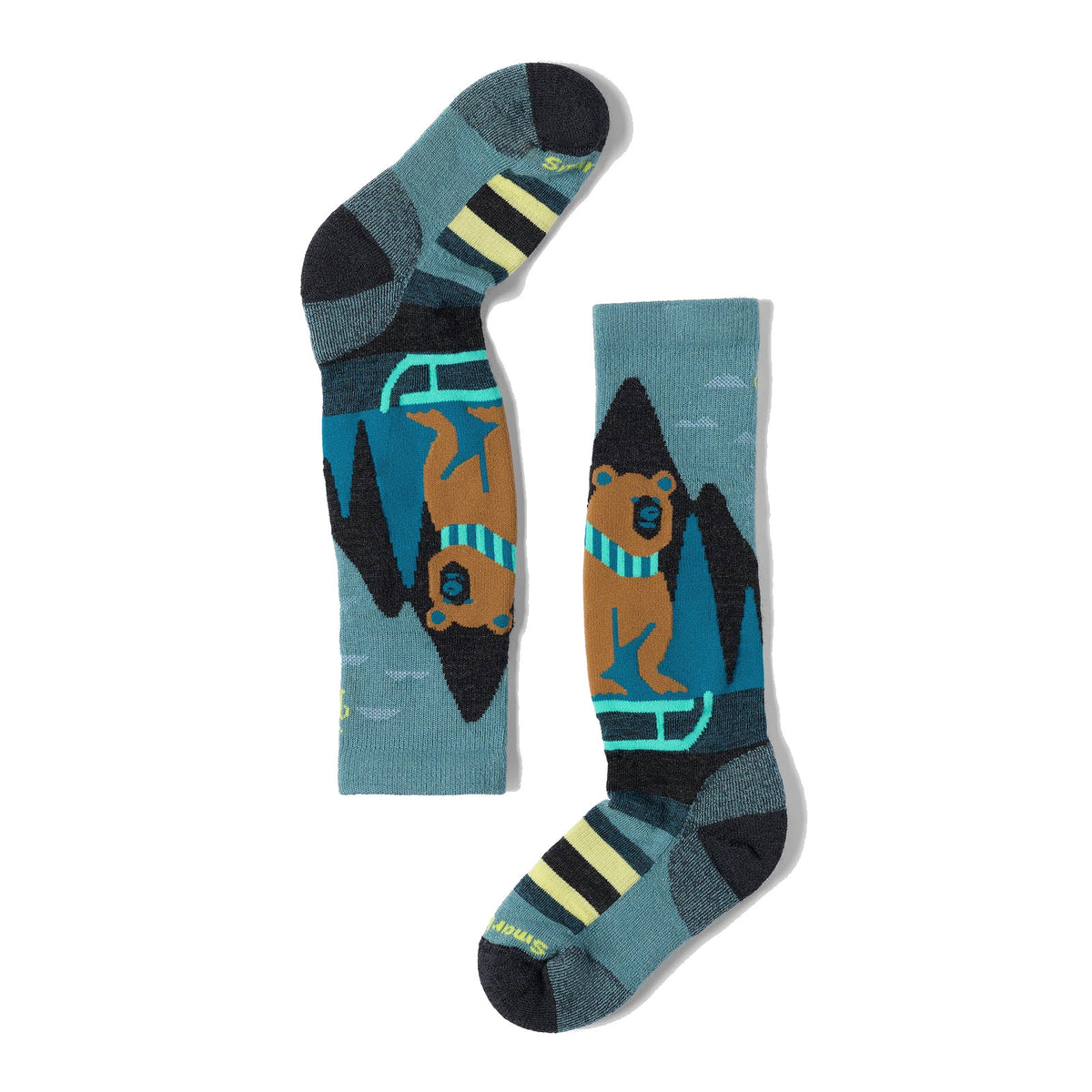 SMARTWOOL SKI OVER THE CALF SOCKS LIGHT CUSHION SLEIGH BEAR DUSTY TEAL - KIDS