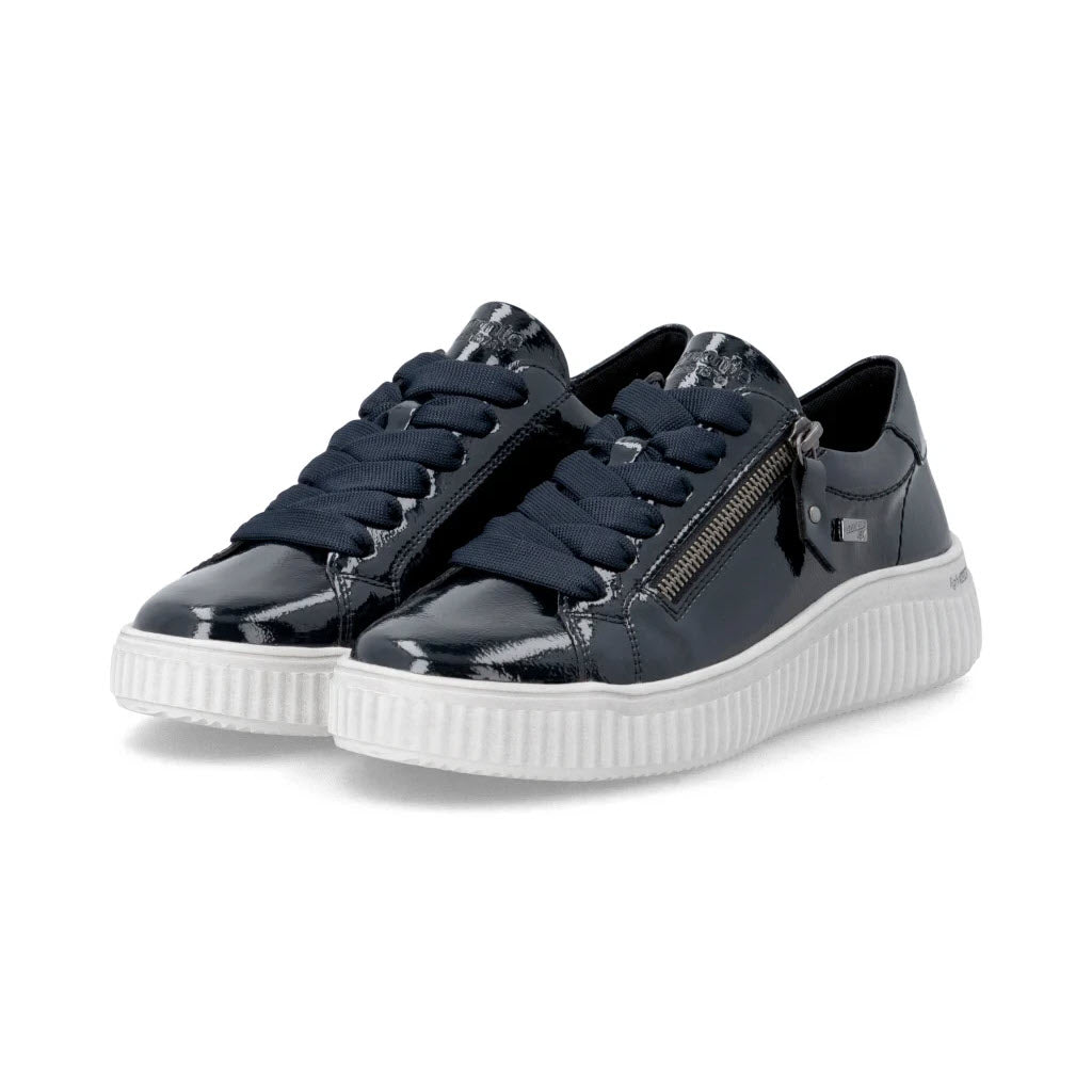 REMONTE PATENT SIDE ZIP SNEAKER BLUE - WOMENS