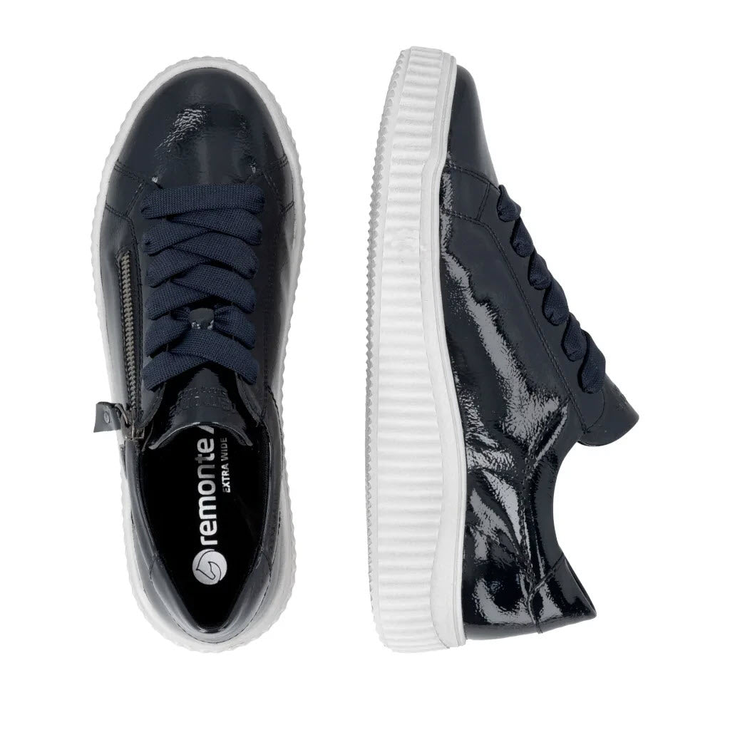 REMONTE PATENT SIDE ZIP SNEAKER BLUE - WOMENS