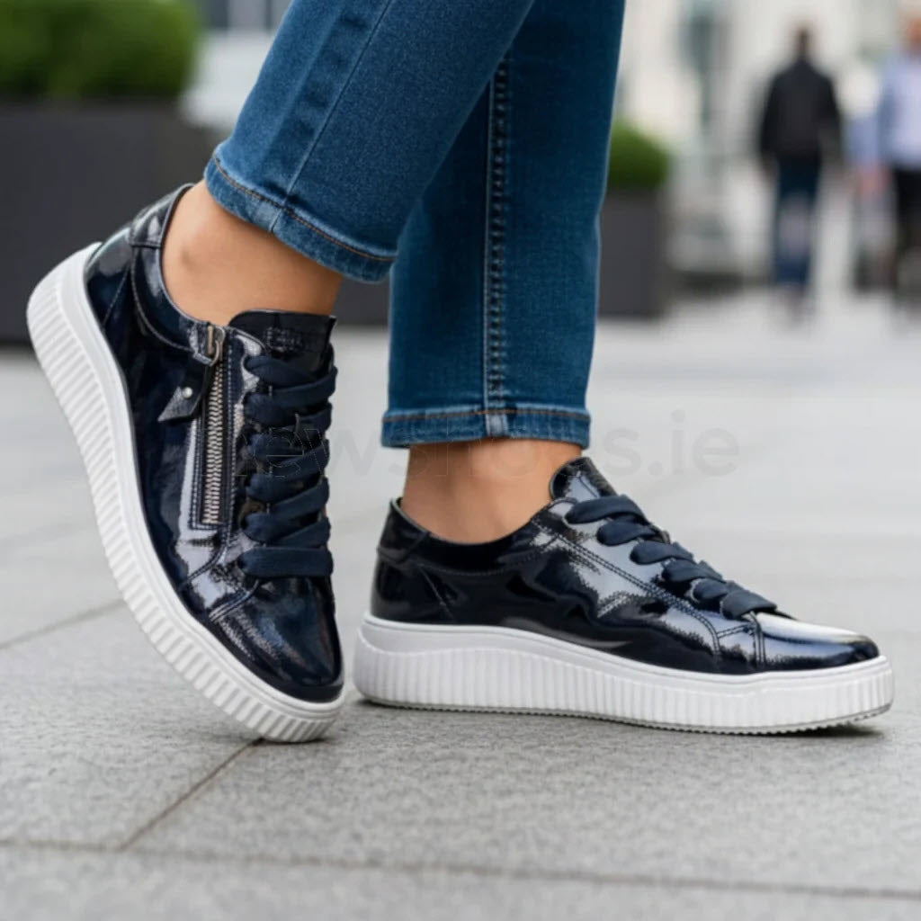 REMONTE PATENT SIDE ZIP SNEAKER BLUE - WOMENS