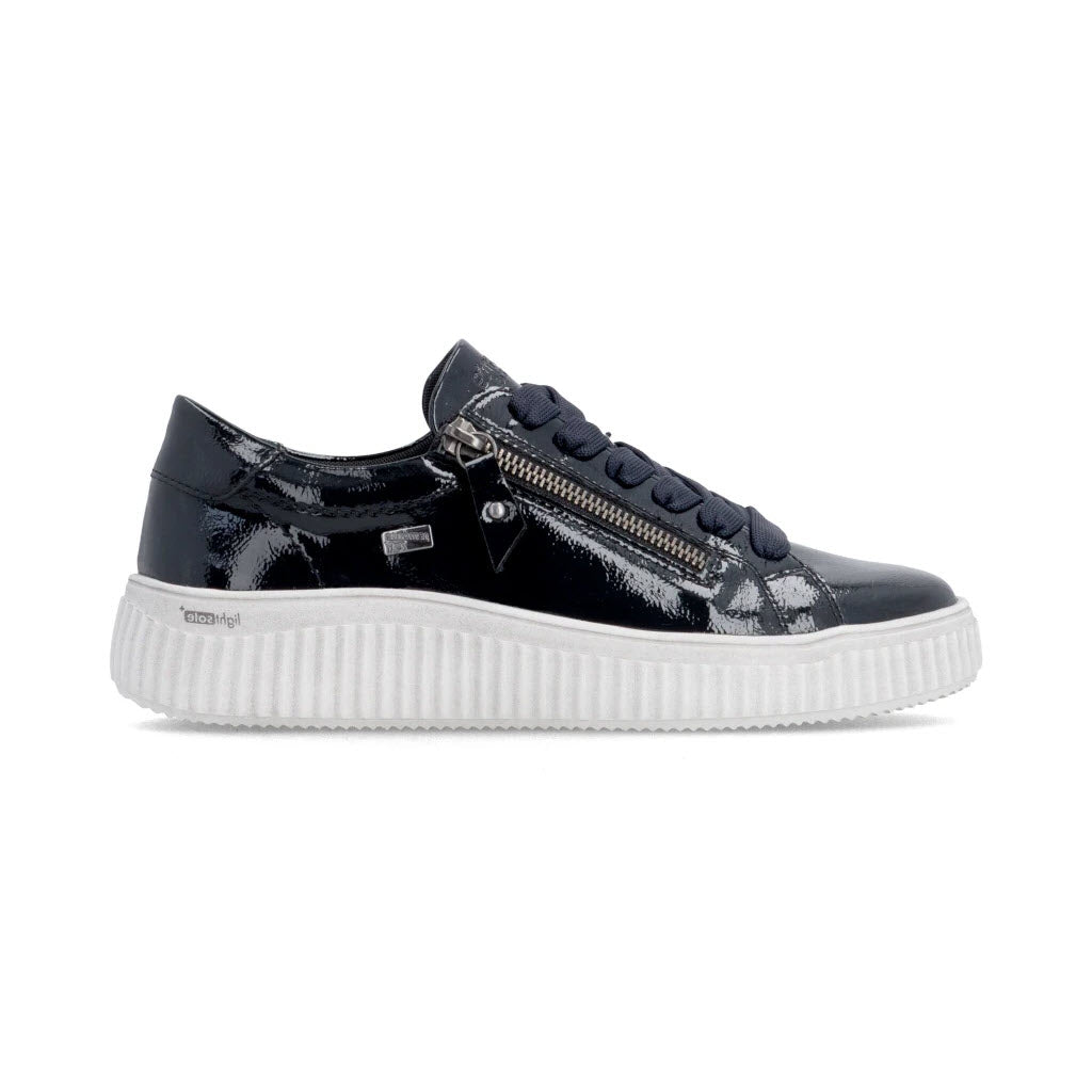 REMONTE PATENT SIDE ZIP SNEAKER BLUE - WOMENS