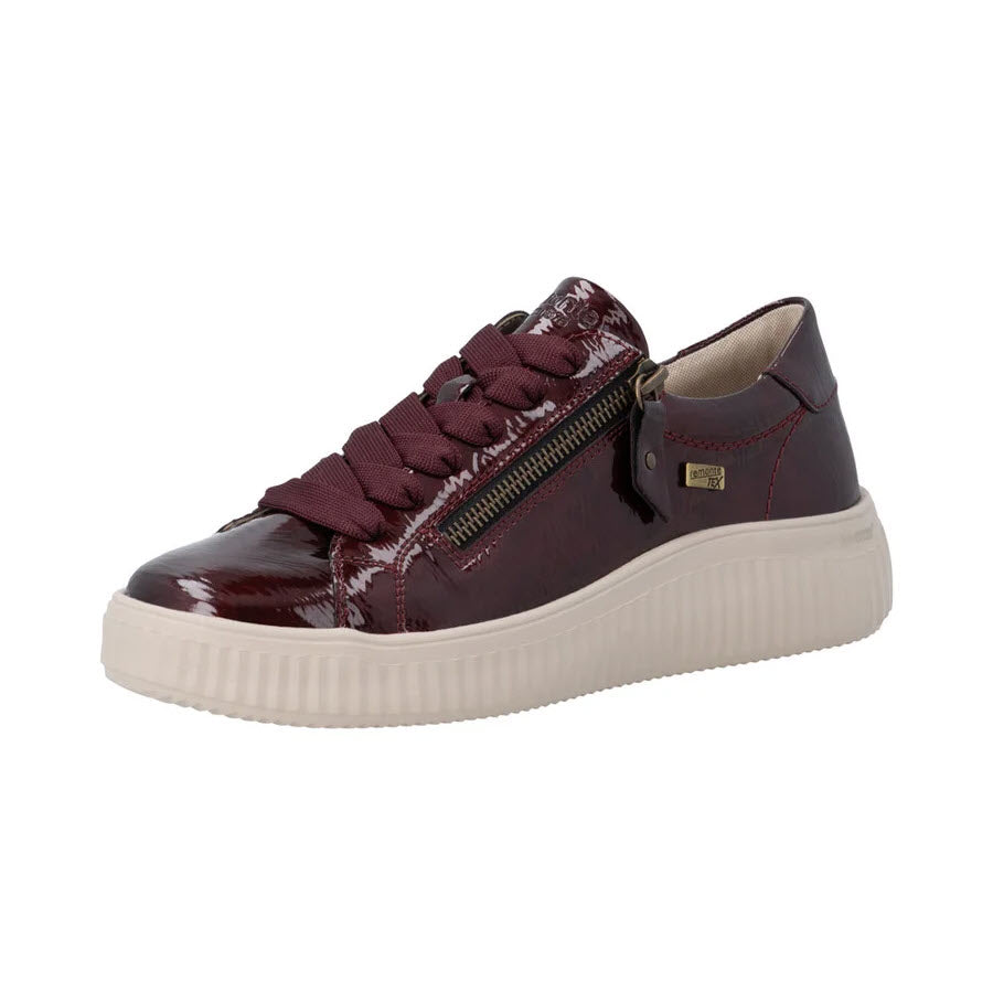 REMONTE PATENT SIDE ZIP SNEAKER WINE - WOMENS
