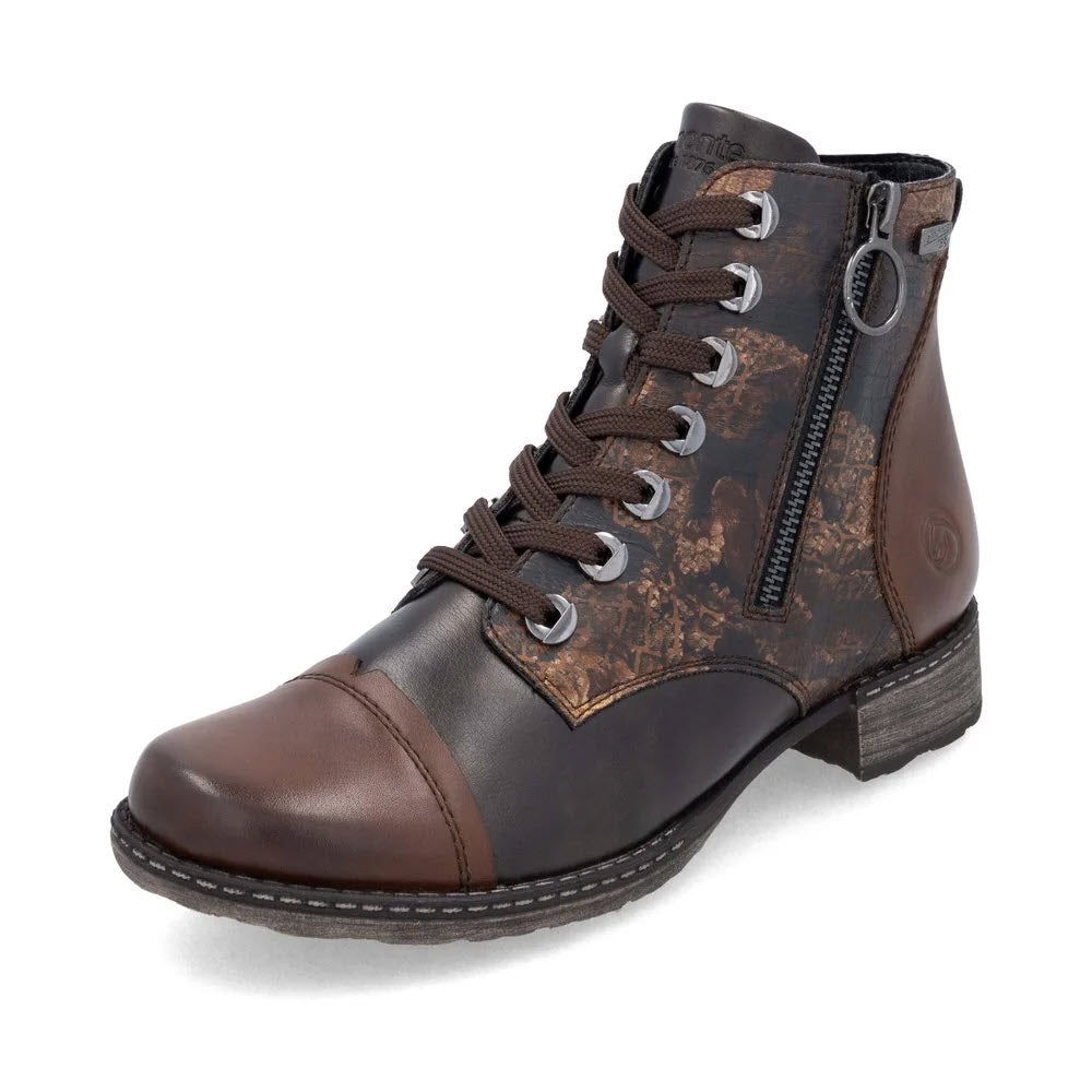 REMONTE PATTERNED SIDE ZIP BOOT BROWN - WOMENS