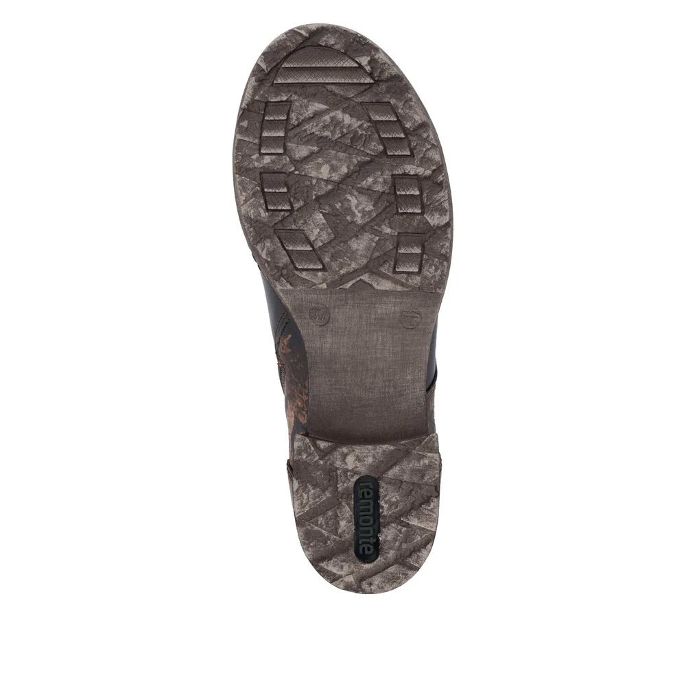 REMONTE PATTERNED SIDE ZIP BOOT BROWN - WOMENS
