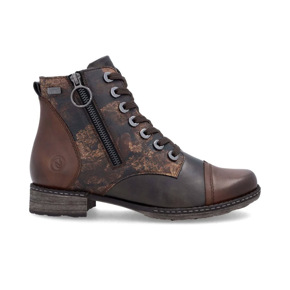 REMONTE PATTERNED SIDE ZIP BOOT BROWN - WOMENS
