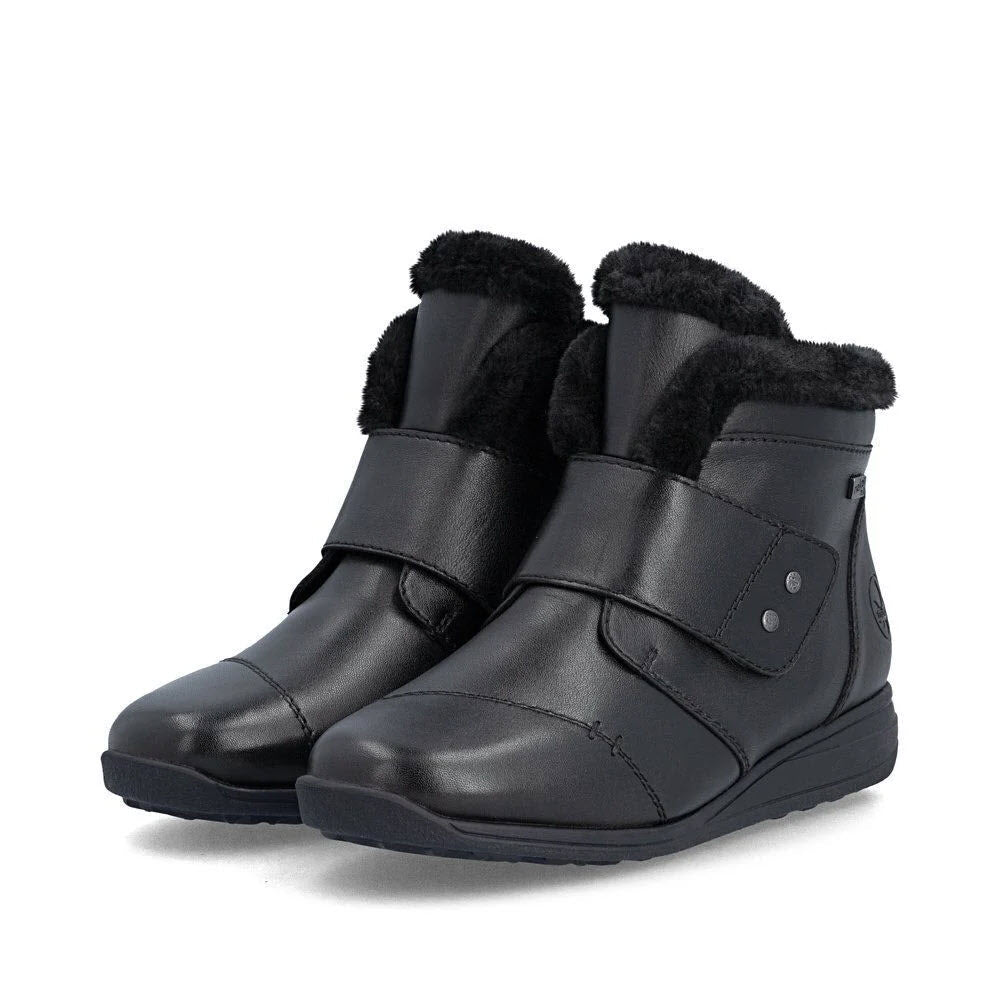 RIEKER DONNA LINED WTPF VELCRO BOOT BLACK - WOMENS