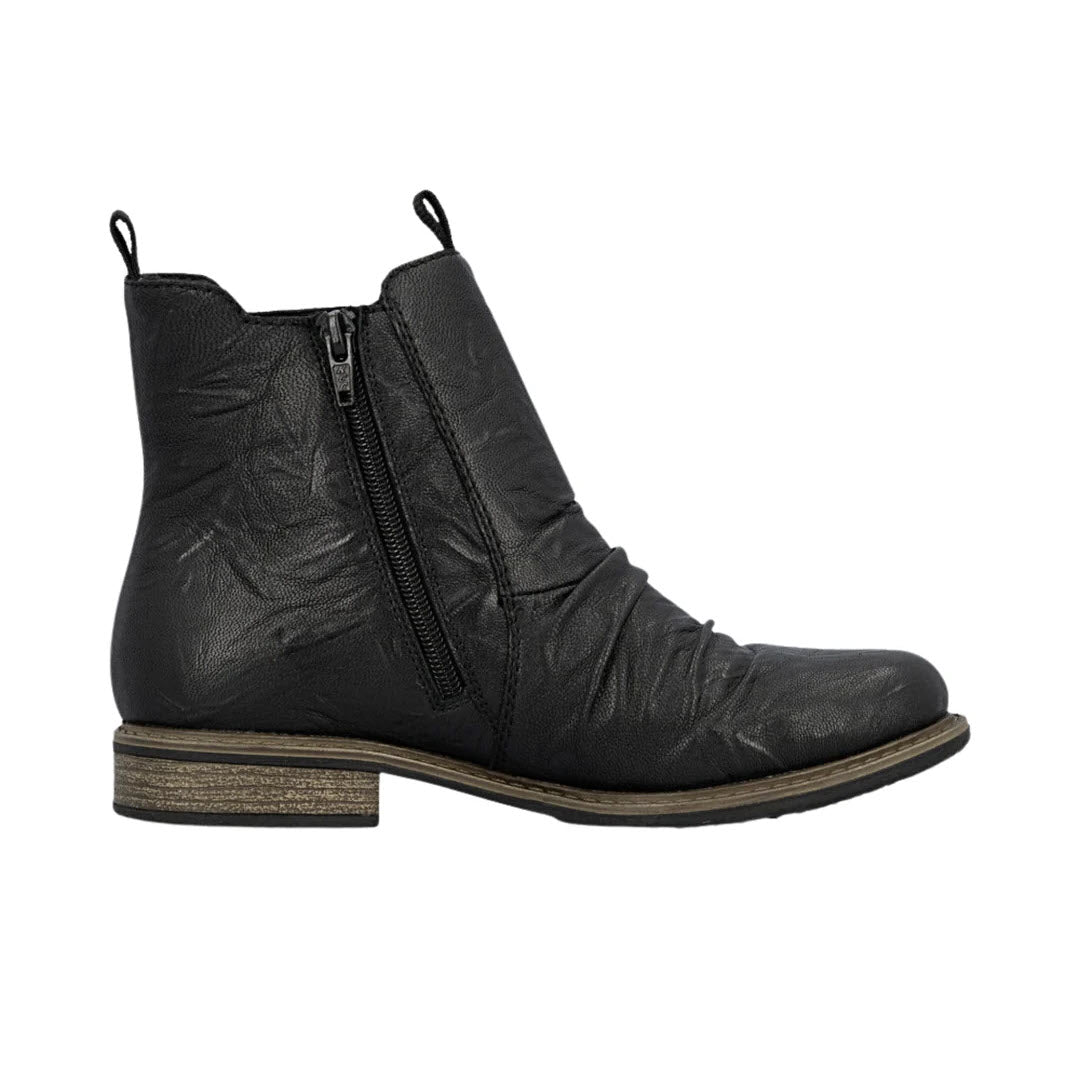 RIEKER ROUCHE FRONT SIDE ZIP WATERPROOF BOOT BLACK - WOMENS