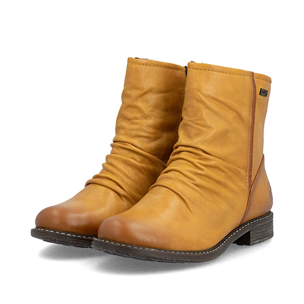 RIEKER ROUCHE FRONT REAR ZIP WATERPROOF BOOT MUSTARD - WOMENS
