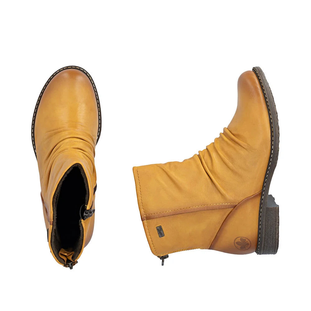 RIEKER ROUCHE FRONT REAR ZIP WATERPROOF BOOT MUSTARD - WOMENS