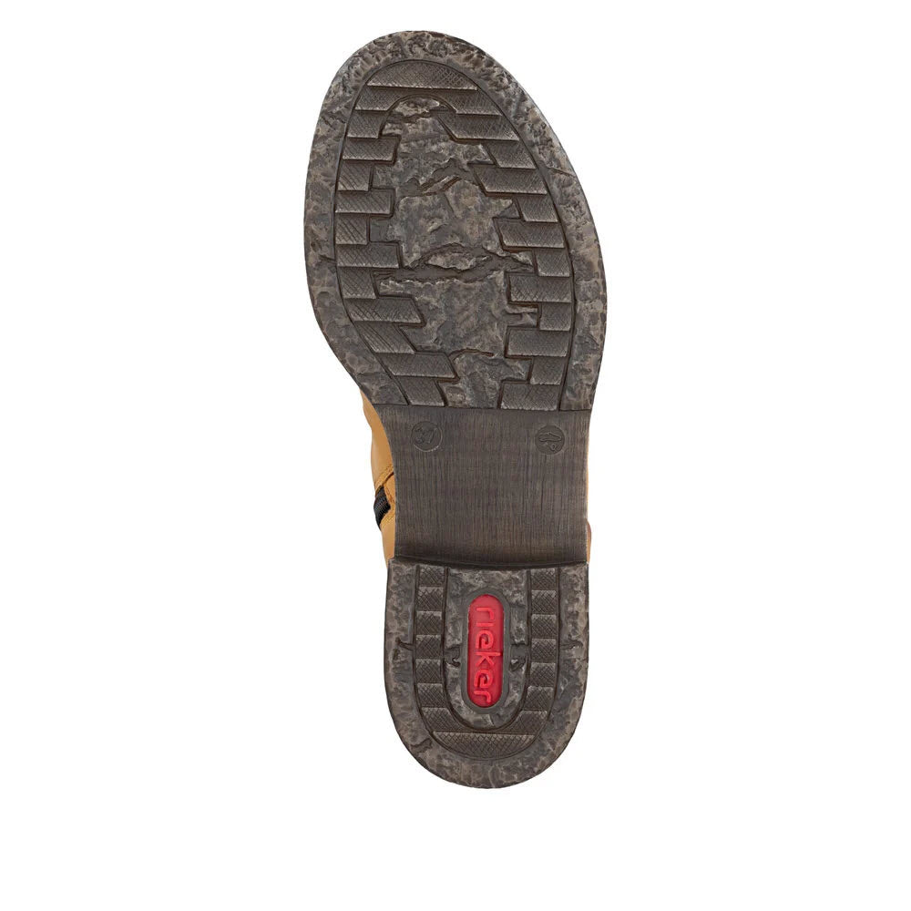 RIEKER ROUCHE FRONT REAR ZIP WATERPROOF BOOT MUSTARD - WOMENS