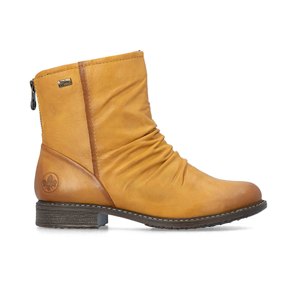RIEKER ROUCHE FRONT REAR ZIP WATERPROOF BOOT MUSTARD - WOMENS