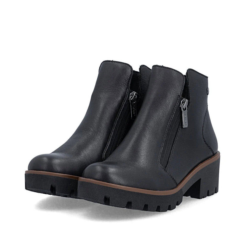RIEKER LUG SOLE SIDE ZIP CHELSEA BOOT BLACK - WOMENS