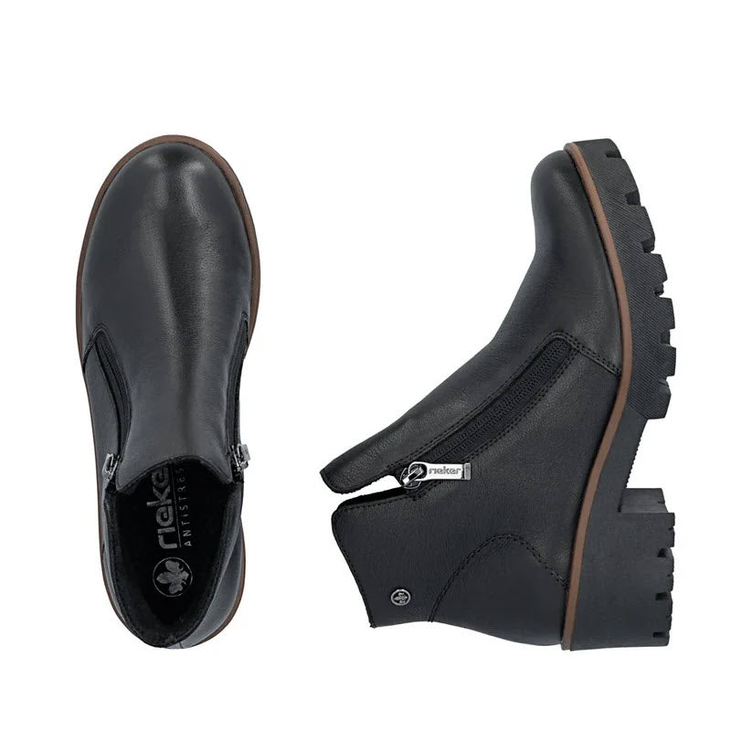 RIEKER LUG SOLE SIDE ZIP CHELSEA BOOT BLACK - WOMENS