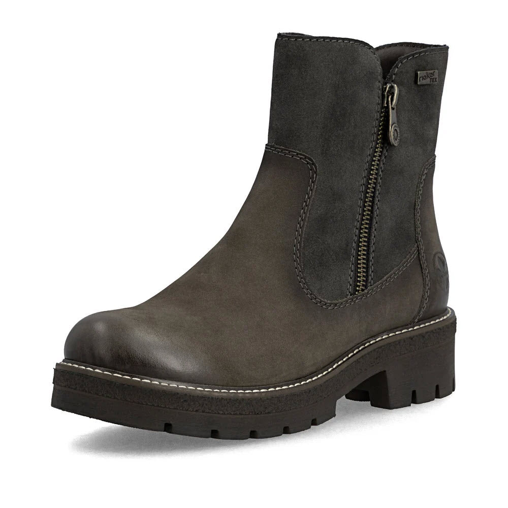 RIEKER LUG SOLE DOUBLE ZIP WATERPROOF BOOT SMOKE - WOMENS