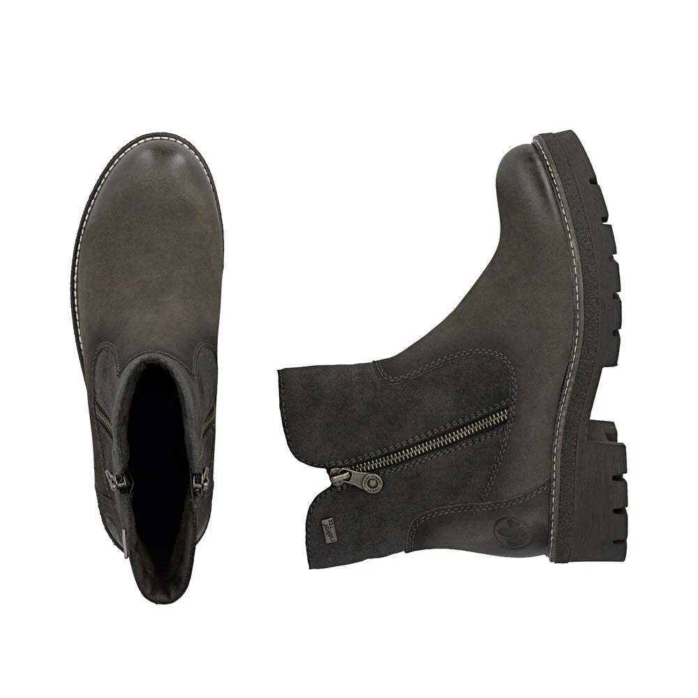 RIEKER LUG SOLE DOUBLE ZIP WATERPROOF BOOT SMOKE - WOMENS