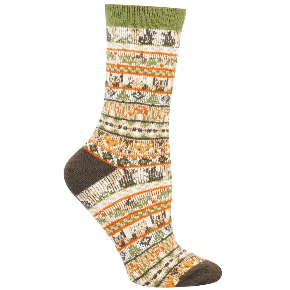 SOCKSMITH SWEATERSOCK WOODLAND FRIENDS CREW SOCKS BROWN - WOMENS
