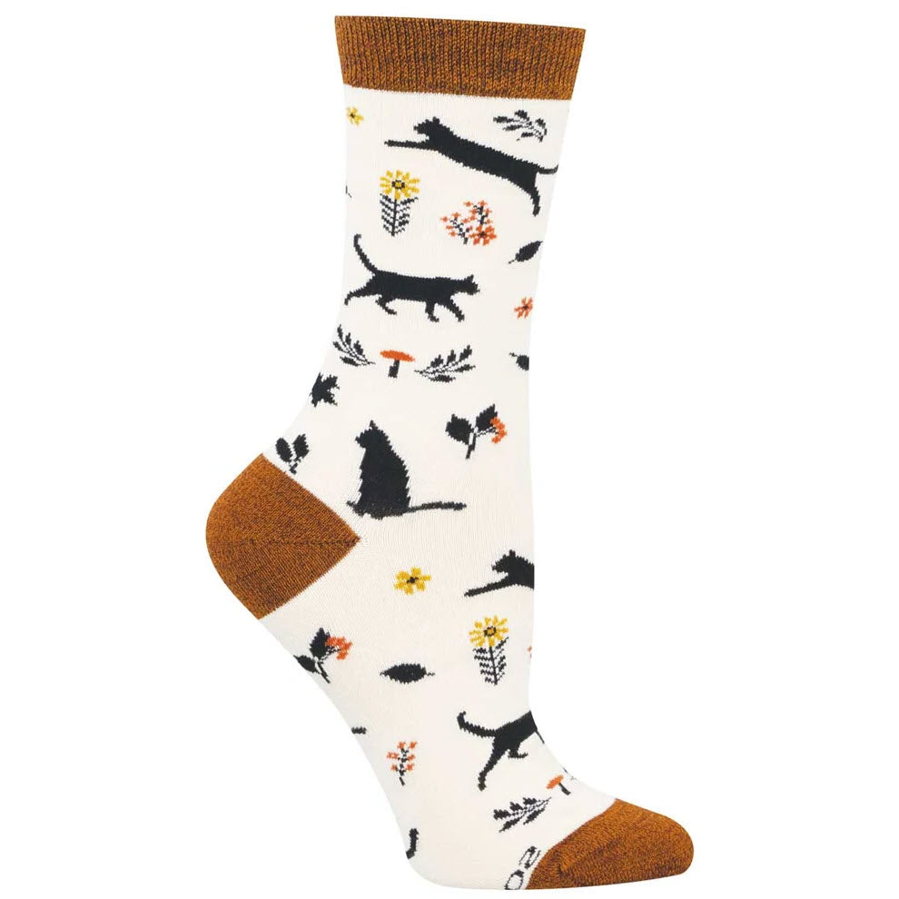 SOCKSMITH GARDEN CAT CREW SOCKS IVORY - WOMENS
