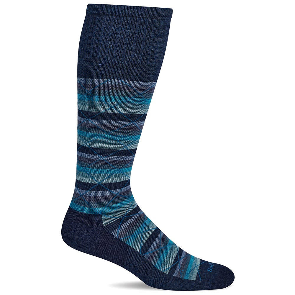 SOCKWELL KNEE HIGH WIDE CALF SOCKS FULL ARRAY STRIPE NAVY 15-20 MM - WOMENS