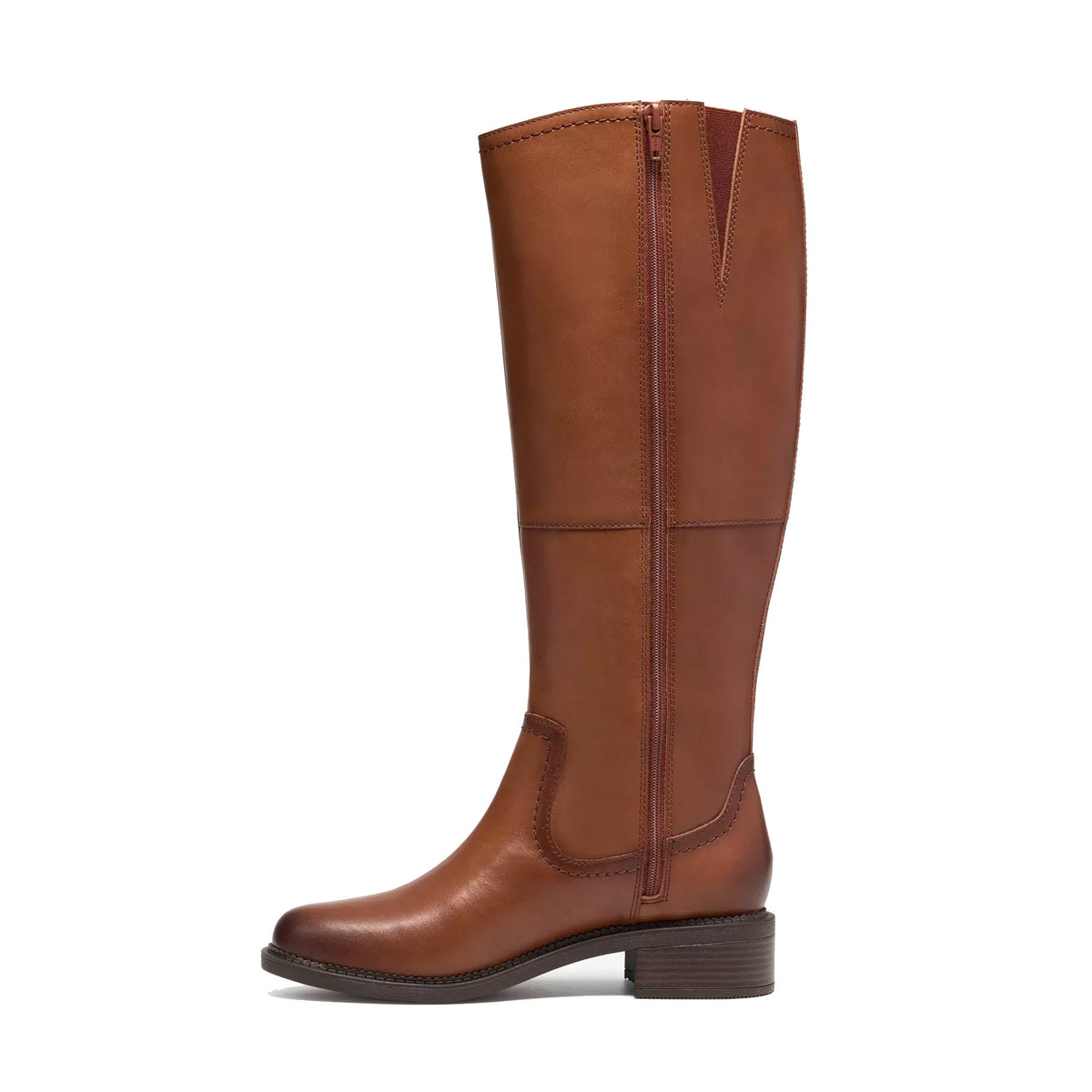 CLARKS MAYE RIDE TALL LEATHER BOOT BRITISH TAN - WOMENS