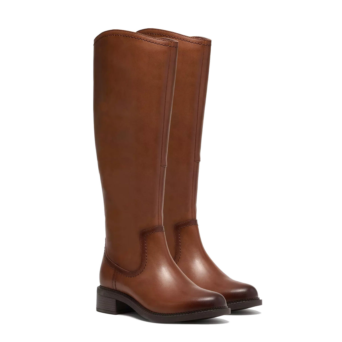 CLARKS MAYE RIDE TALL LEATHER BOOT BRITISH TAN - WOMENS