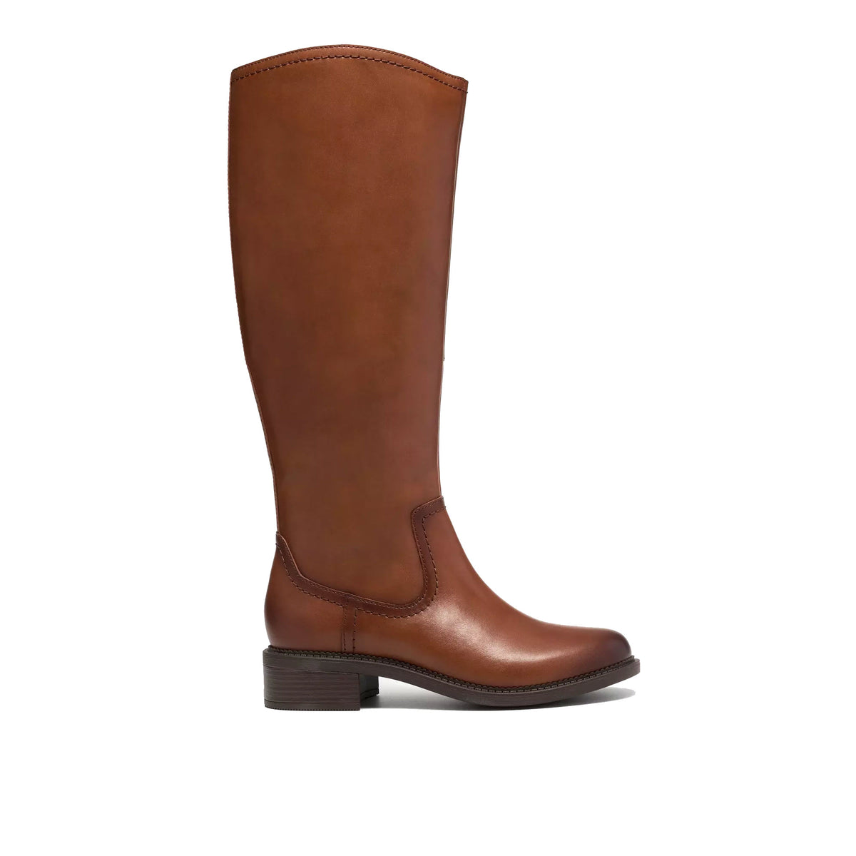 CLARKS MAYE RIDE TALL LEATHER BOOT BRITISH TAN - WOMENS
