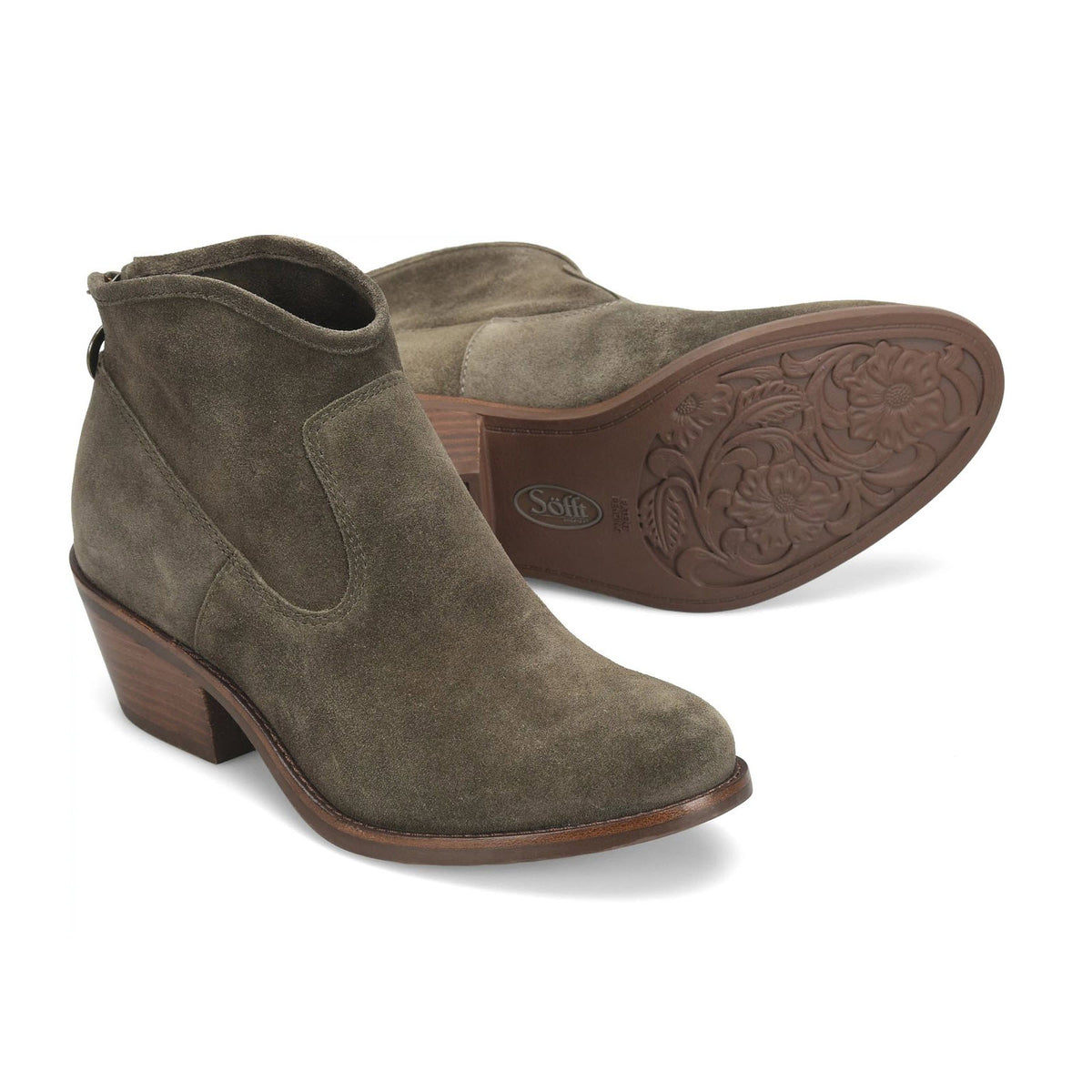 SOFFT AISLEY BACK ZIP BOOTIE SUEDE DARK TAUPE- WOMENS