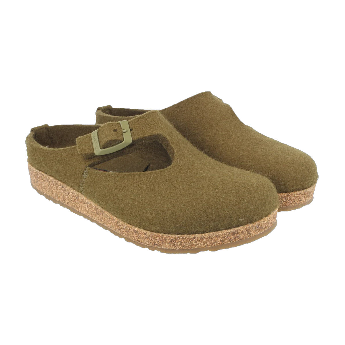 HAFLINGER SHARON BUCKLE CLOG OLIVE GREEN - WOMENS