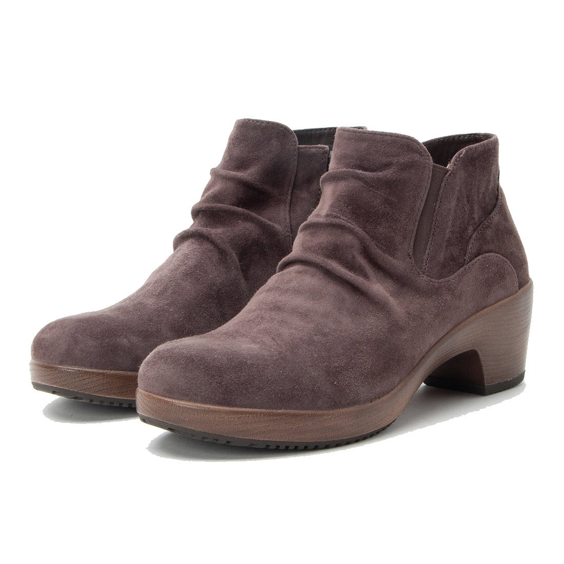 ALEGRIA MELINA SCRUNCH SUEDE HEELED ANKLE BOOT CHOCOLATE ROSE - WOMENS