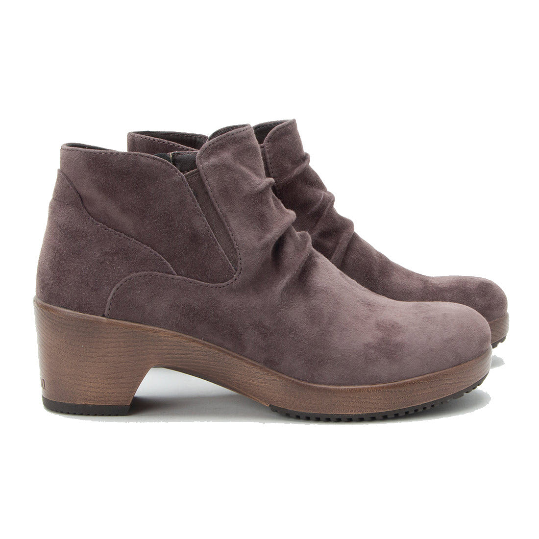 ALEGRIA MELINA SCRUNCH SUEDE HEELED ANKLE BOOT CHOCOLATE ROSE - WOMENS