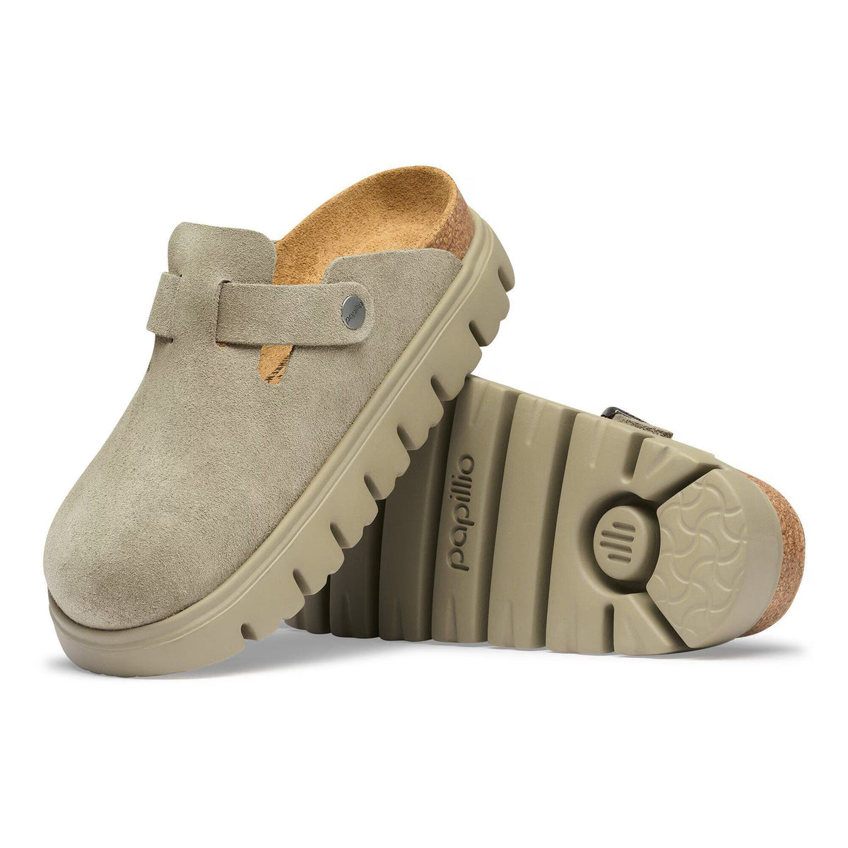 BIRKENSTOCK BOSTON CHUNKY CLOG SUEDE TAUPE - WOMENS