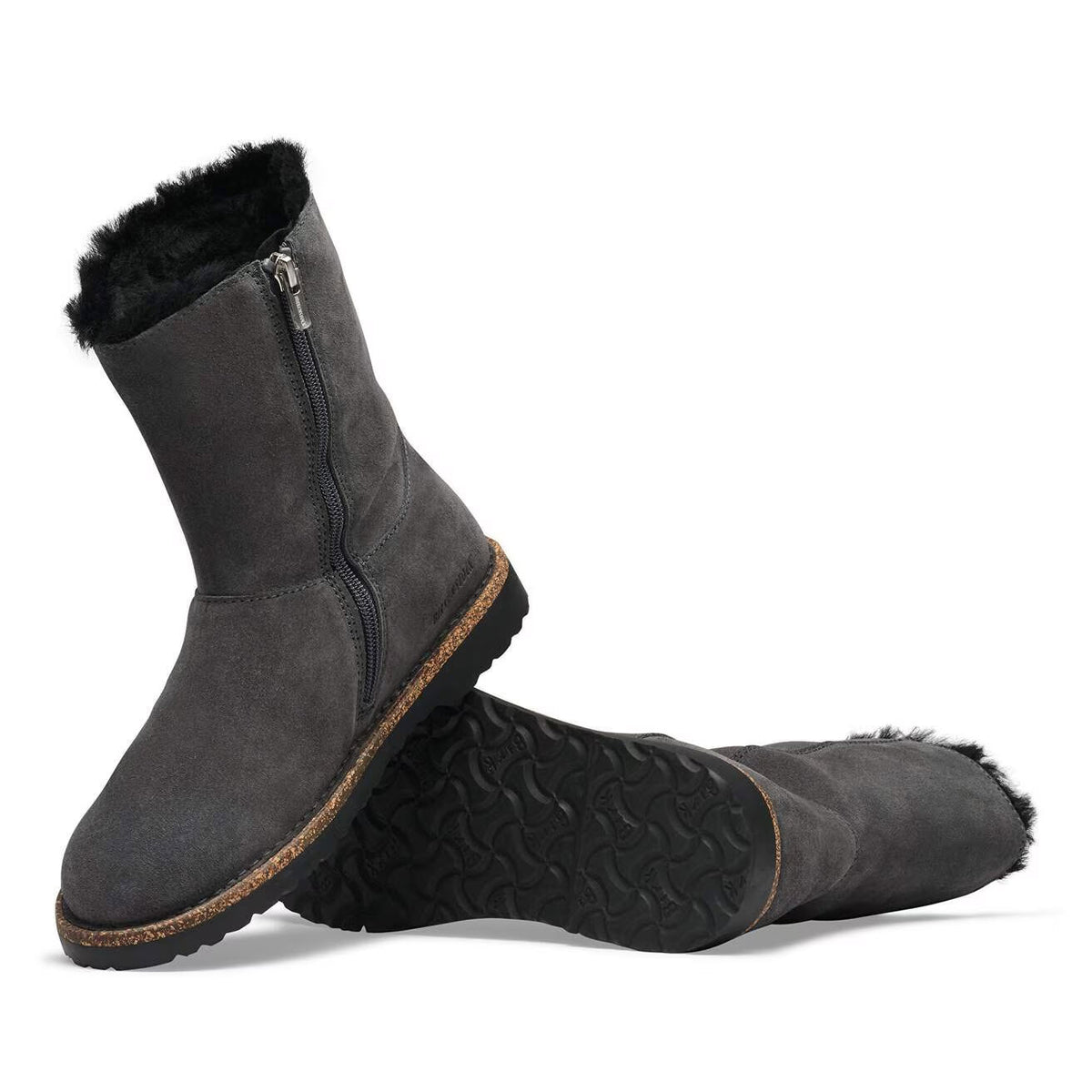 BIRKENSTOCK UPPSALA ZIP SHEARLING CHARCOAL BLACK - WOMENS