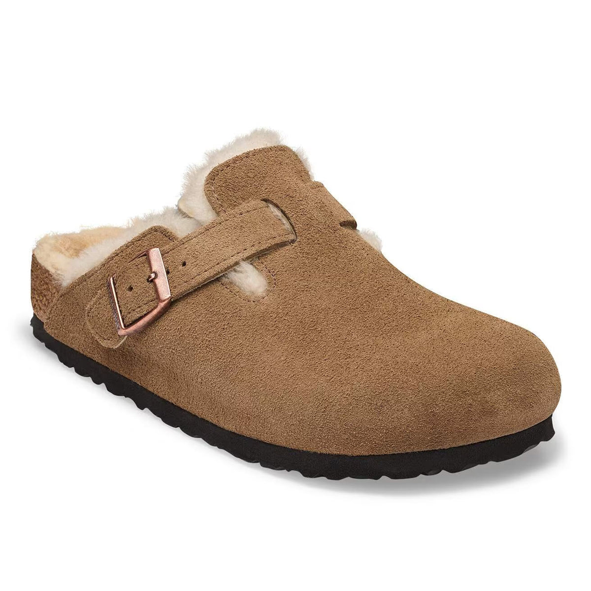 BIRKENSTOCK BOSTON SHEARLING DARK TEA SANDCASTLE - WOMENS
