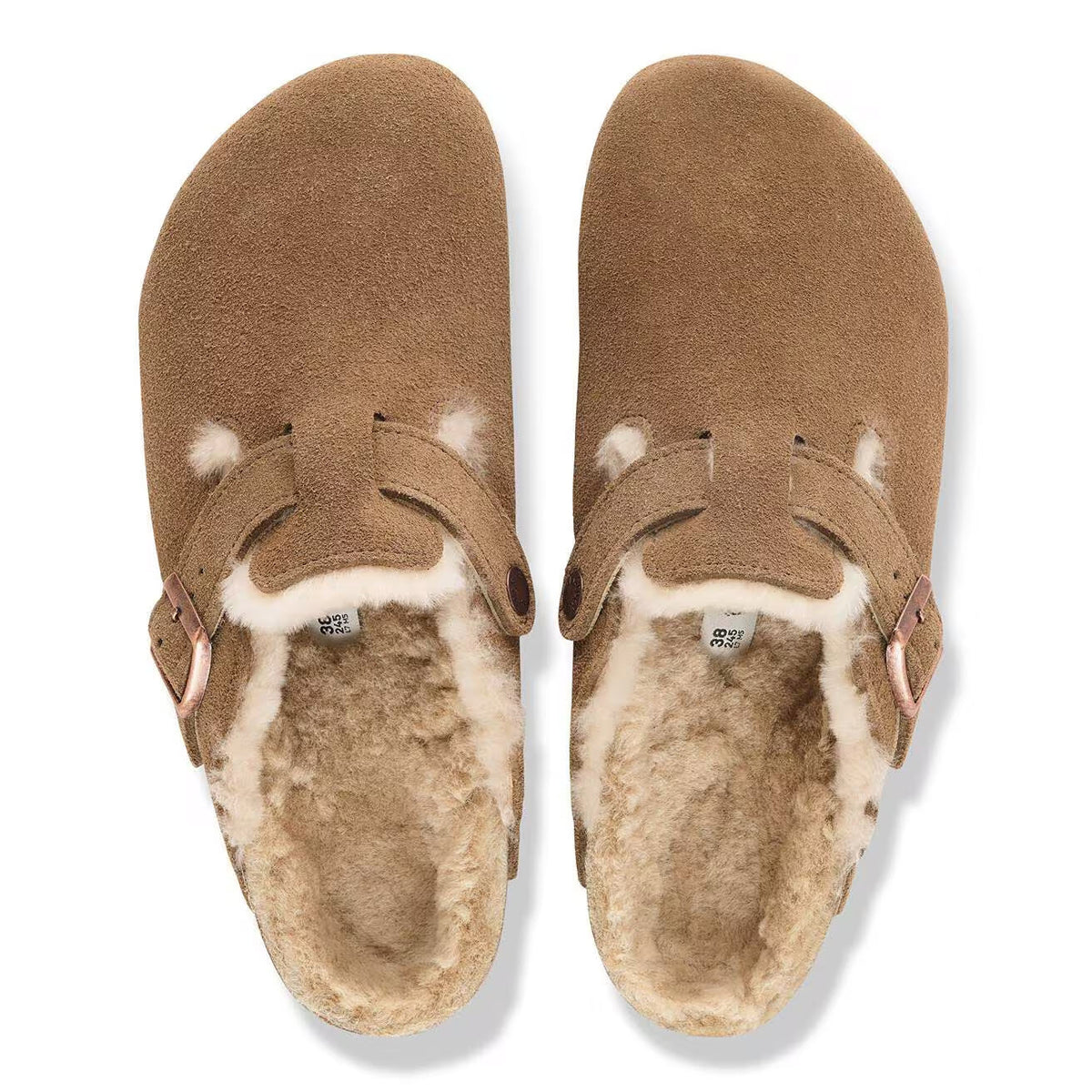 BIRKENSTOCK BOSTON SHEARLING DARK TEA SANDCASTLE - WOMENS