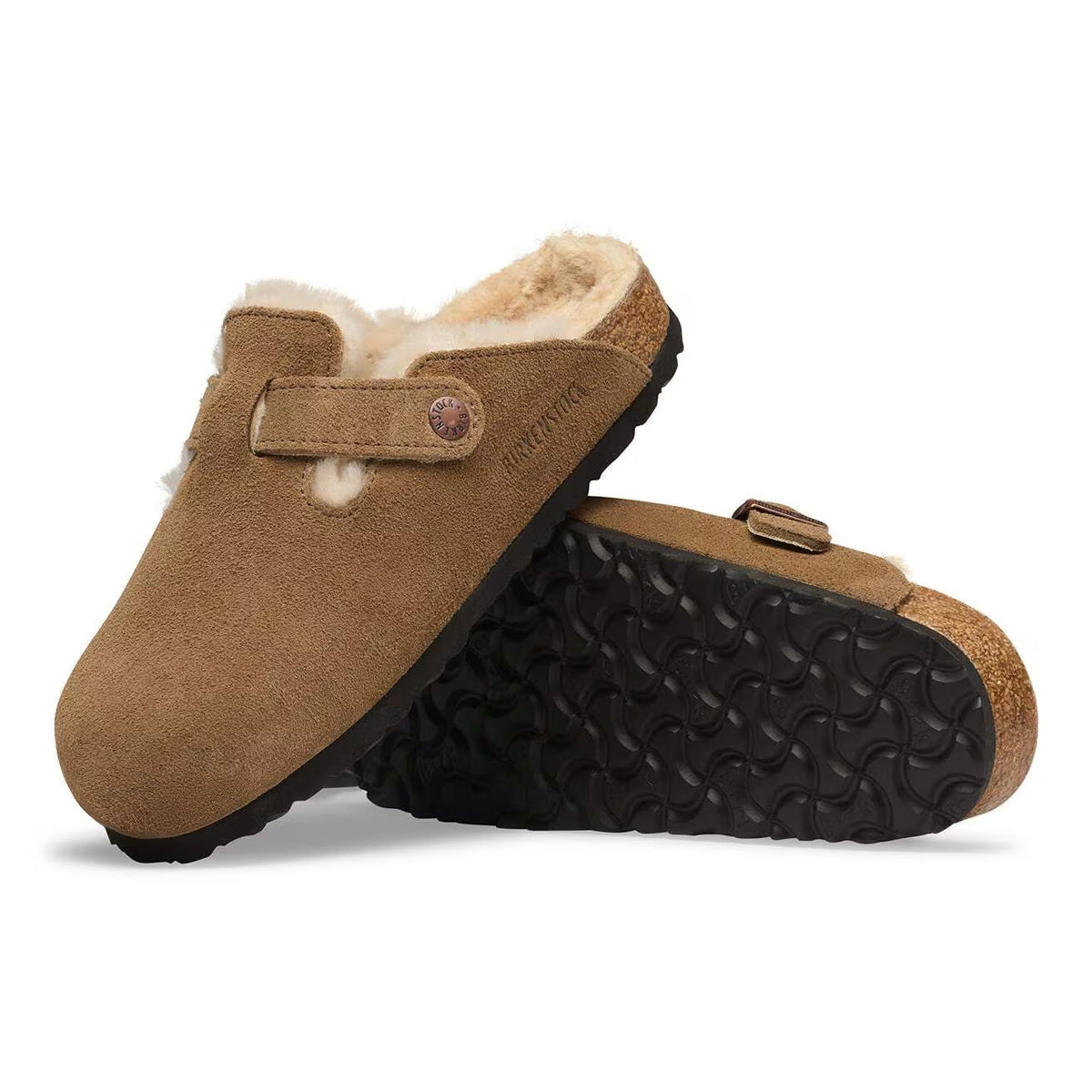 BIRKENSTOCK BOSTON SHEARLING DARK TEA SANDCASTLE - WOMENS